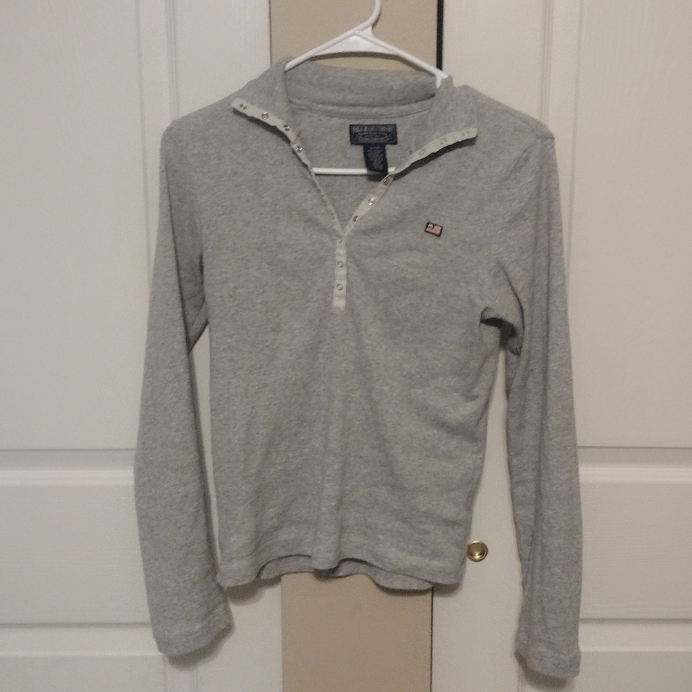 Ralph Lauren Polo Jeans Company Gray Ribbed Long Sleeve Henley Shirt